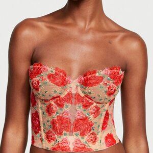 Victoria's Secret Dream Angels Strapless Floral Embroidery Corset‎ Top SZ32DD